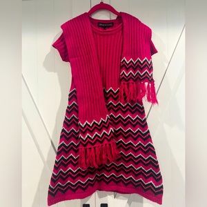 Girls 10-12 pink, black & grey knit dress with matching scarf